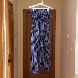 Strapless stripped Aerie Jumpsuit